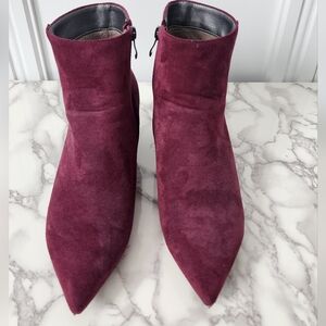 Womens Burgundy Pointed Toe Booties  with Block Heel, Side Zipper Size 11